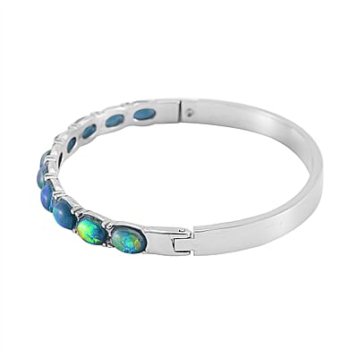 Green Magic Simulated Opal Resin Bangle Bracelet in Stainless Steel (7.50 In)