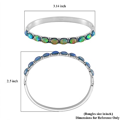 Green Magic Simulated Opal Resin Bangle Bracelet in Stainless Steel (7.50 In)