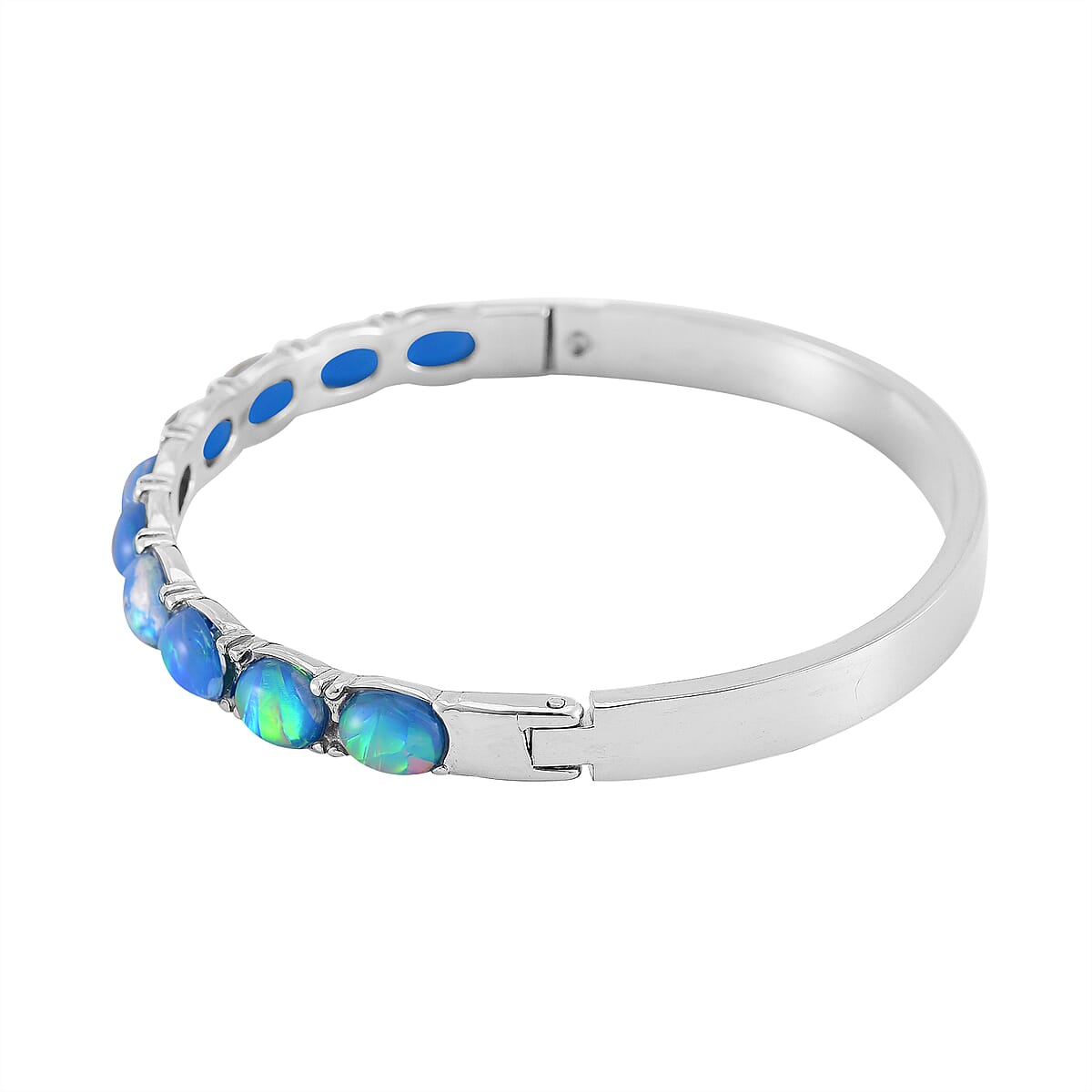 Blue Magic Simulated Opal Resin Bangle Bracelet in Stainless Steel (7.50 In) image number 3