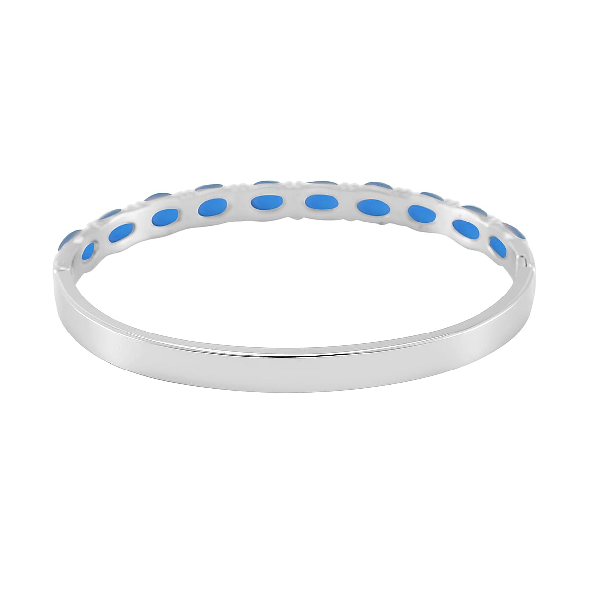 Blue Magic Simulated Opal Resin Bangle Bracelet in Stainless Steel (7.50 In) image number 4