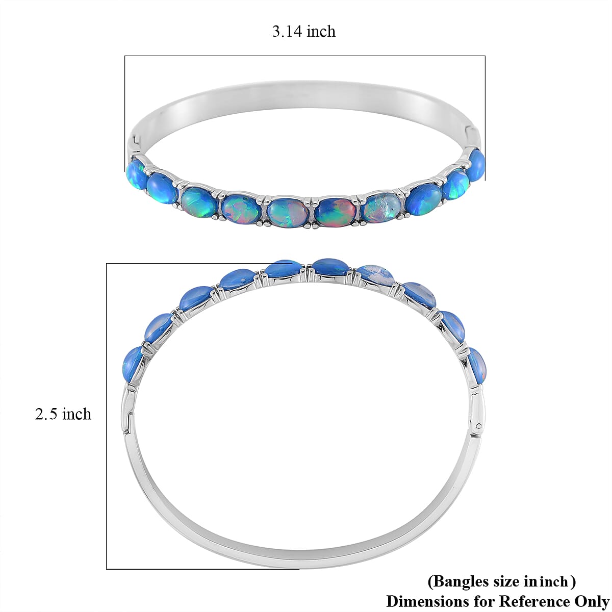 Blue Magic Simulated Opal Resin Bangle Bracelet in Stainless Steel (7.50 In) image number 5