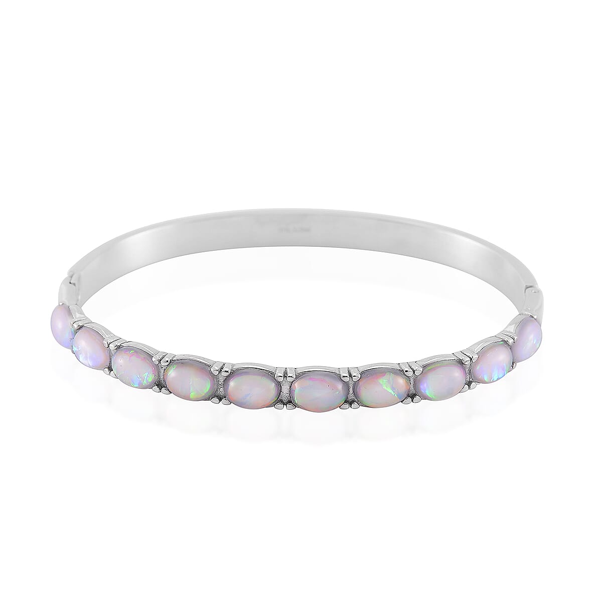 White Aurora Borealis Magic Simulated Opal Resin Bangle Bracelet in Stainless Steel (7.50 In) image number 0