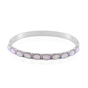White Aurora Borealis Magic Simulated Opal Resin Bangle Bracelet in Stainless Steel (7.50 In)