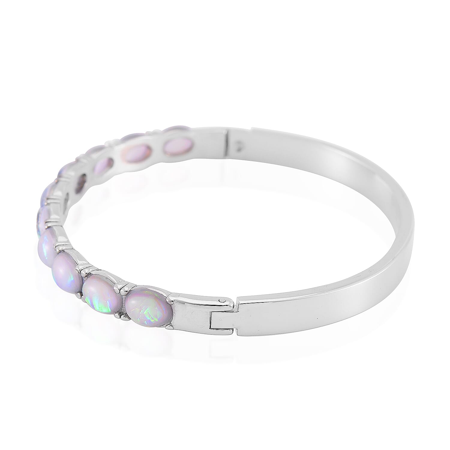 White Aurora Borealis Magic Simulated Opal Resin Bangle Bracelet in Stainless Steel (7.50 In)
