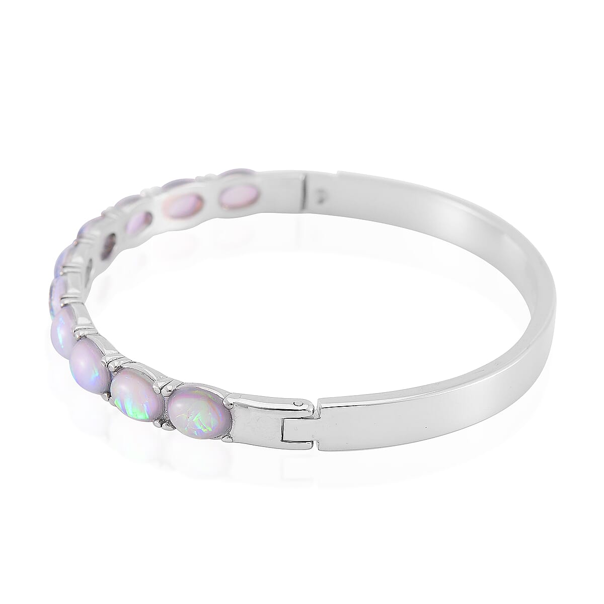 White Aurora Borealis Magic Simulated Opal Resin Bangle Bracelet in Stainless Steel (7.50 In) image number 3