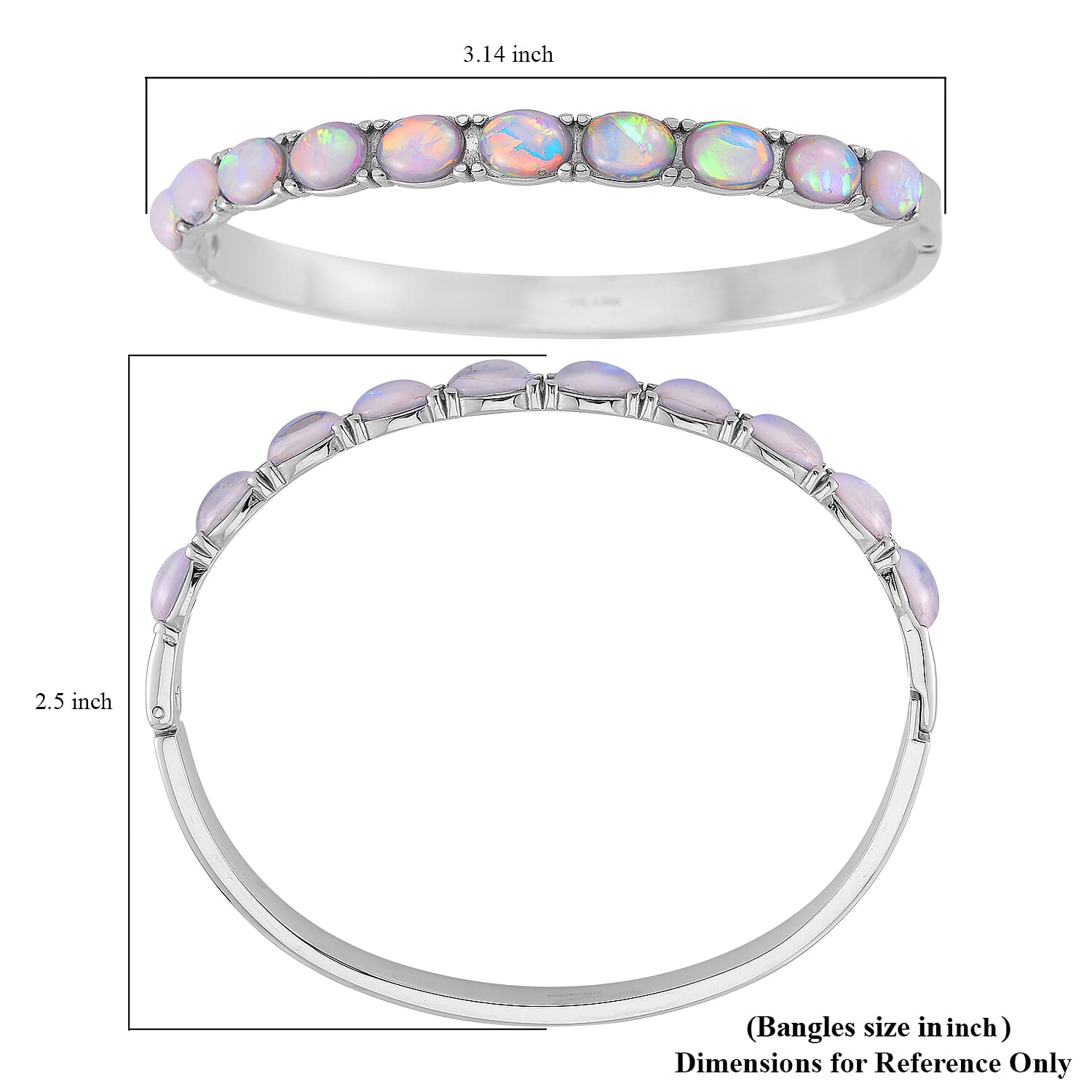 White Aurora Borealis Magic Simulated Opal Resin Bangle Bracelet in Stainless Steel (7.50 In)