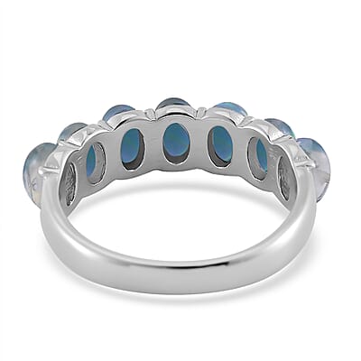 Green Simulated Opal Resin 7 Stone Ring in Stainless Steel (Size 10.0)
