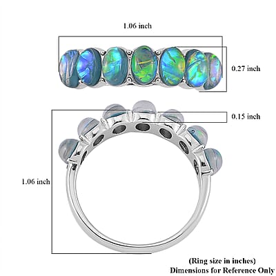 Green Simulated Opal Resin 7 Stone Ring in Stainless Steel (Size 10.0)