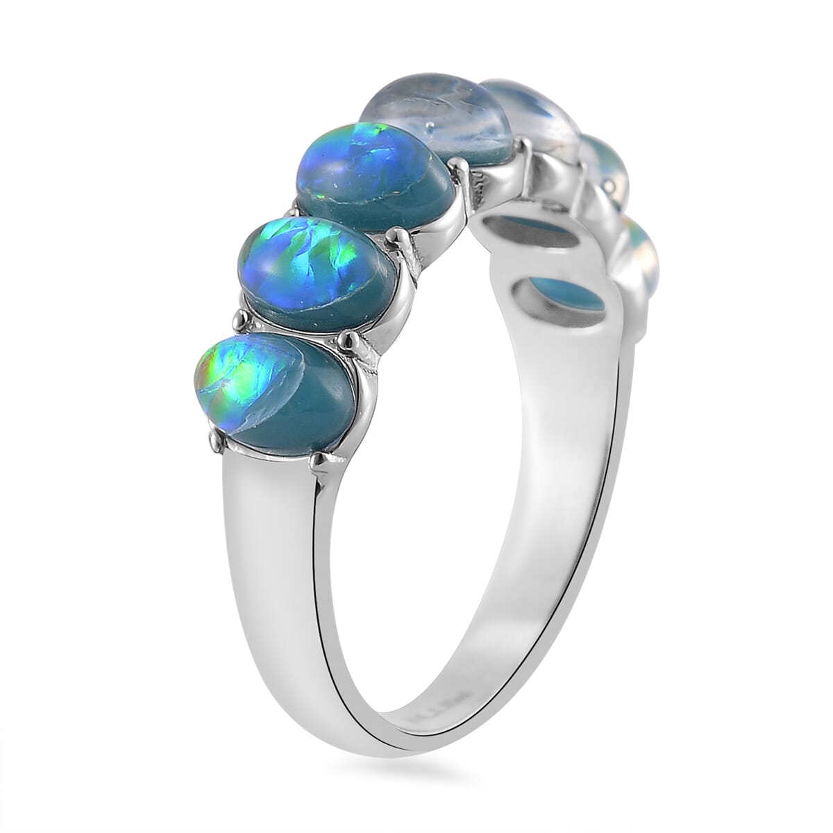 Green Simulated Opal Resin 7 Stone Ring in Stainless Steel (Size 8.0) image number 3