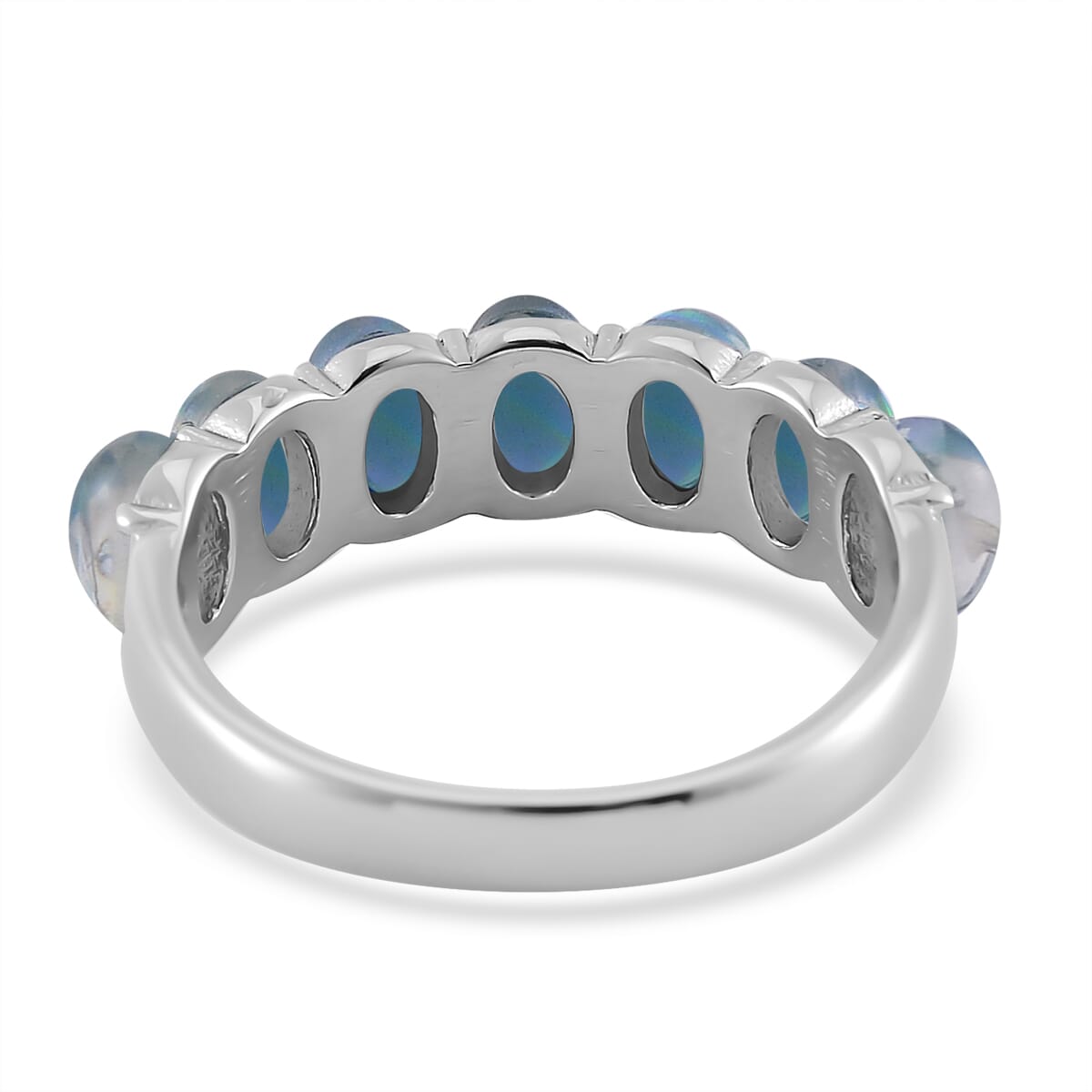 Green Simulated Opal Resin 7 Stone Ring in Stainless Steel (Size 8.0) image number 4