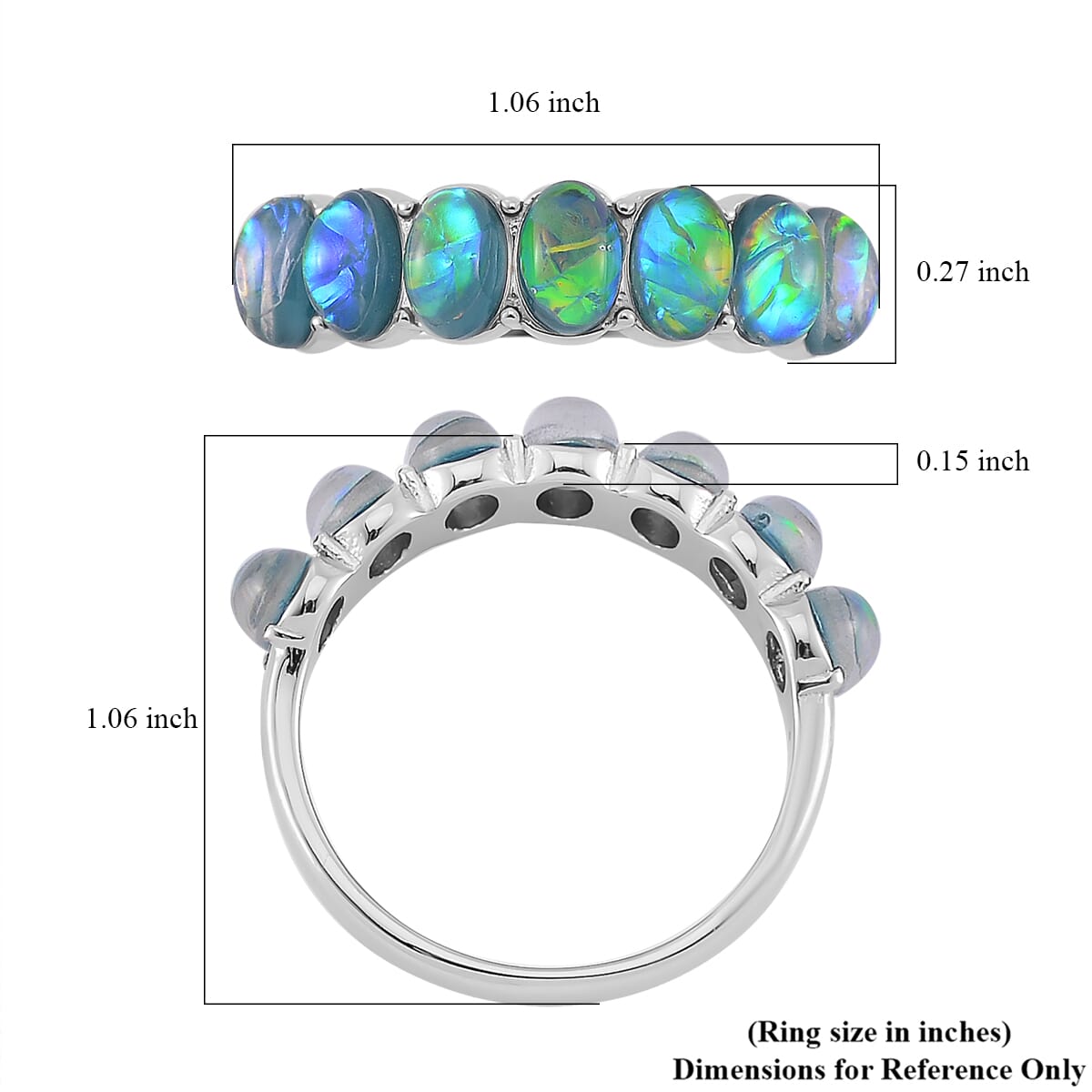 Green Simulated Opal Resin 7 Stone Ring in Stainless Steel (Size 8.0) image number 5
