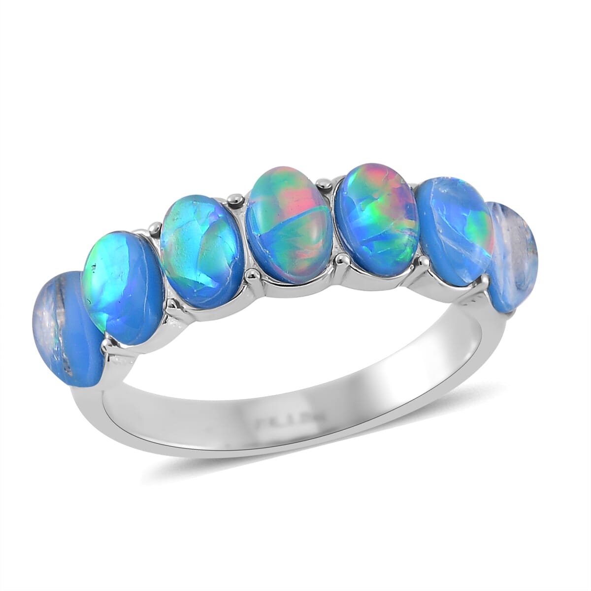 Blue Magic Simulated Opal Resin 7 Stone Ring in Stainless Steel (Size 7.0) image number 0