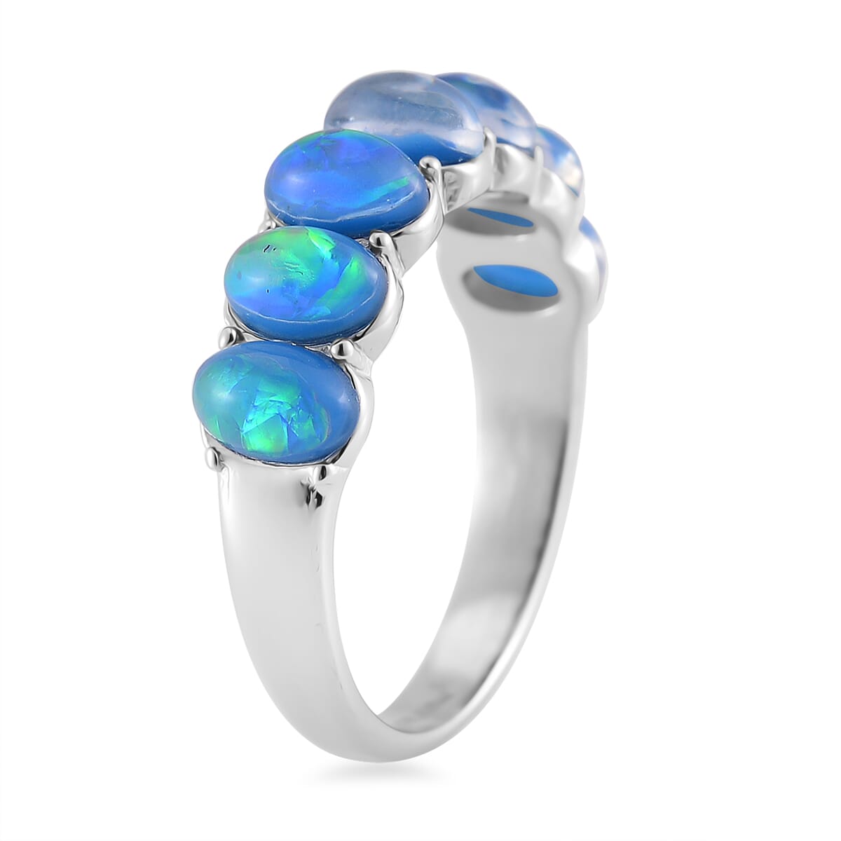 Blue Magic Simulated Opal Resin 7 Stone Ring in Stainless Steel (Size 7.0) image number 3