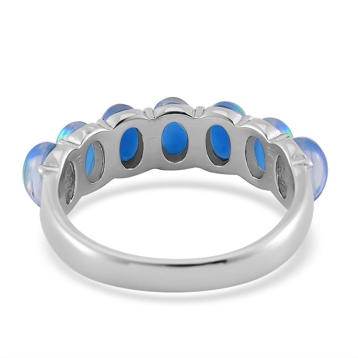 Blue Magic Simulated Opal Resin 7 Stone Ring in Stainless Steel (Size 7.0) image number 4