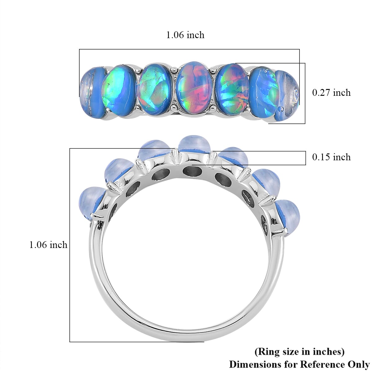 Blue Magic Simulated Opal Resin 7 Stone Ring in Stainless Steel (Size 7.0) image number 5