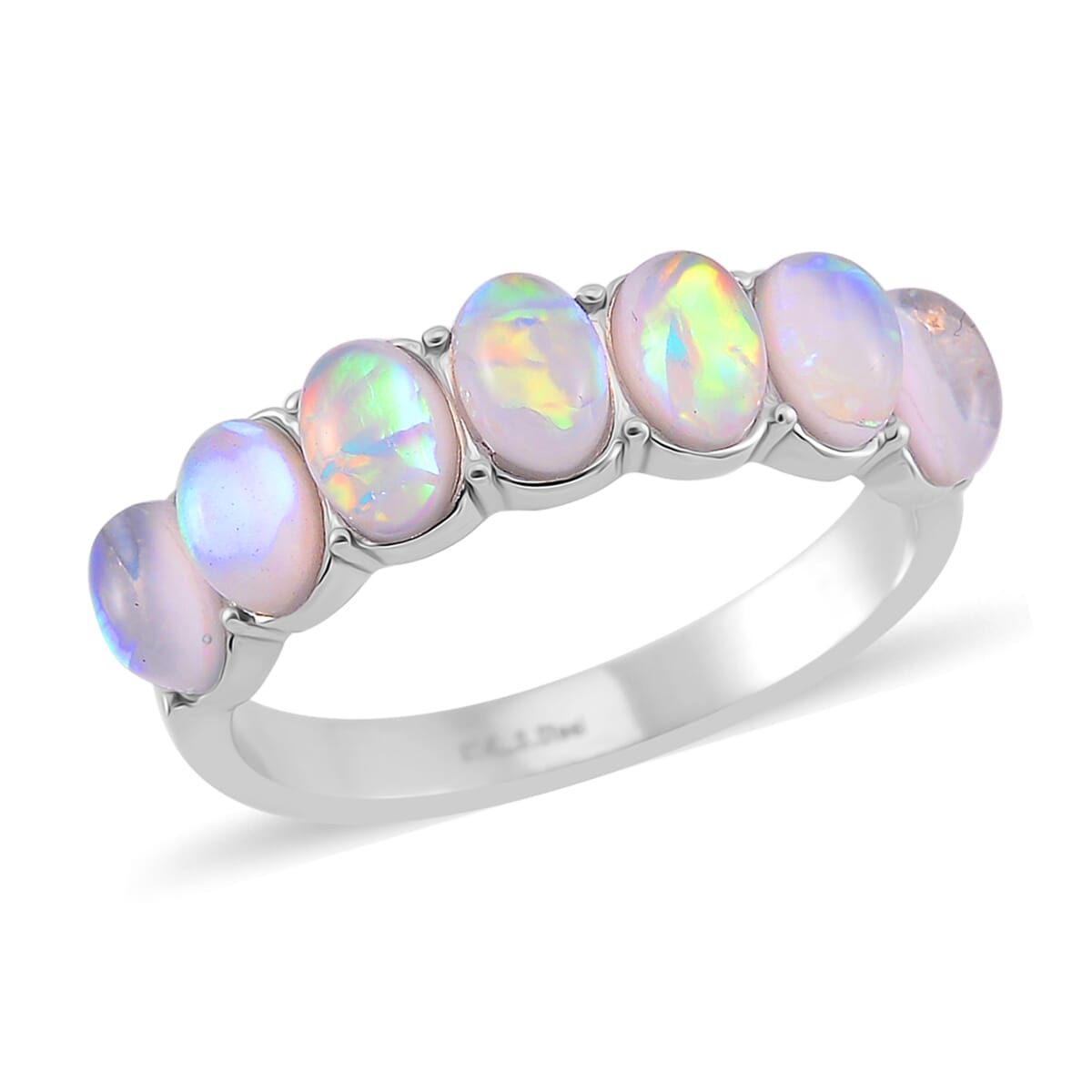 White Aurora Borealis Simulated Opal Resin 7 Stone Ring in Stainless Steel (Size 10.0) image number 0