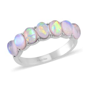 White Aurora Borealis Simulated Opal Resin 7 Stone Ring in Stainless Steel (Size 10.0)