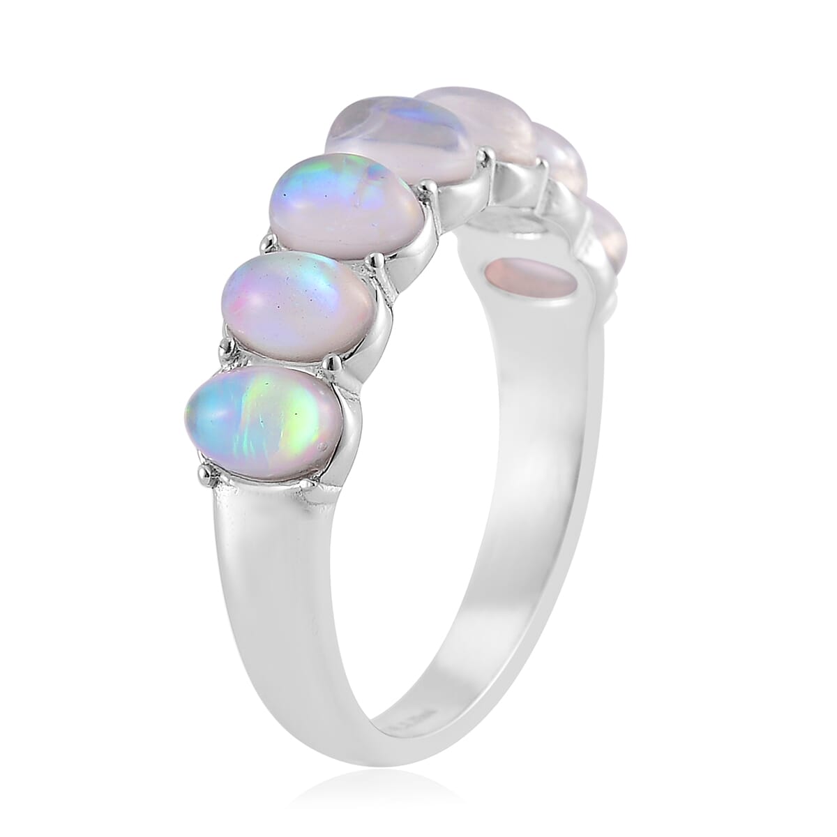White Aurora Borealis Simulated Opal Resin 7 Stone Ring in Stainless Steel (Size 10.0) image number 3