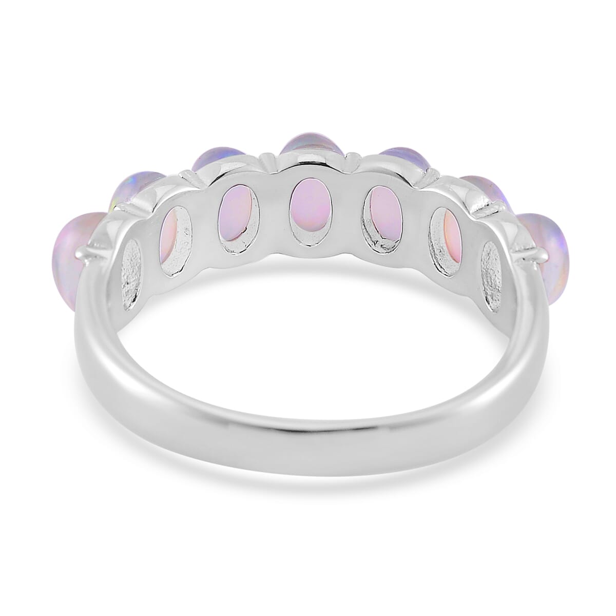 White Aurora Borealis Simulated Opal Resin 7 Stone Ring in Stainless Steel (Size 10.0) image number 4