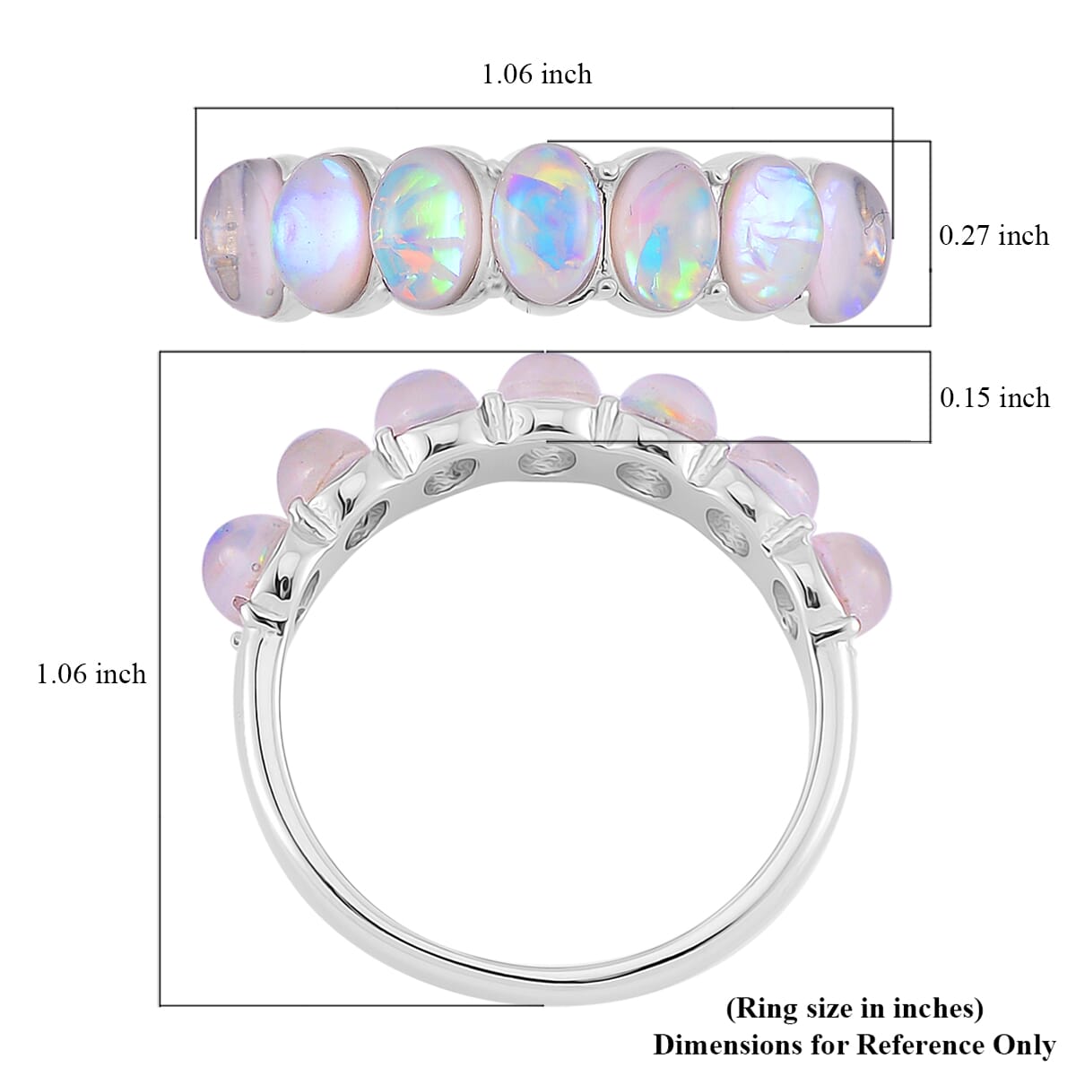 White Aurora Borealis Simulated Opal Resin 7 Stone Ring in Stainless Steel (Size 10.0) image number 5