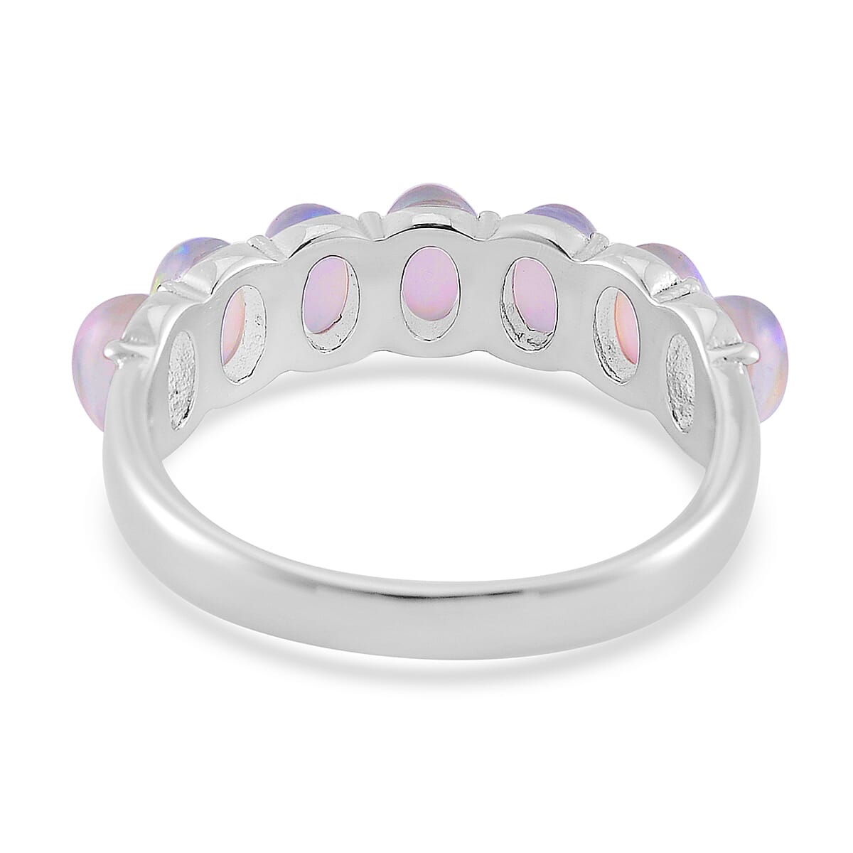 White Aurora Borealis Simulated Opal Resin 7 Stone Ring in Stainless Steel (Size 7.0) image number 4