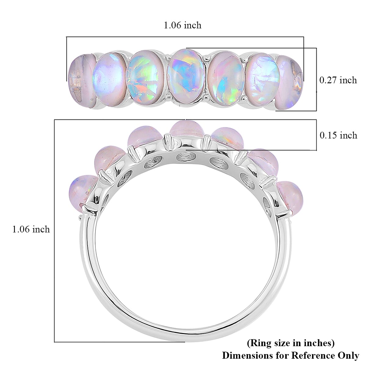 White Aurora Borealis Simulated Opal Resin 7 Stone Ring in Stainless Steel (Size 7.0) image number 5
