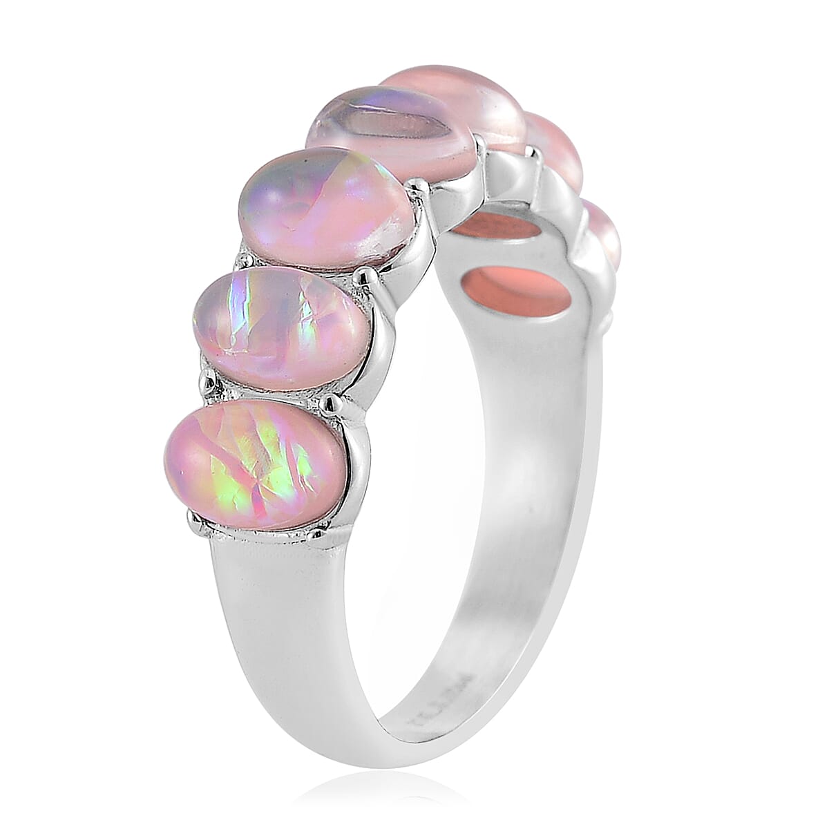 Pink Magic Simulated Opal Resin 7 Stone Ring in Stainless Steel (Size 6.0) image number 3
