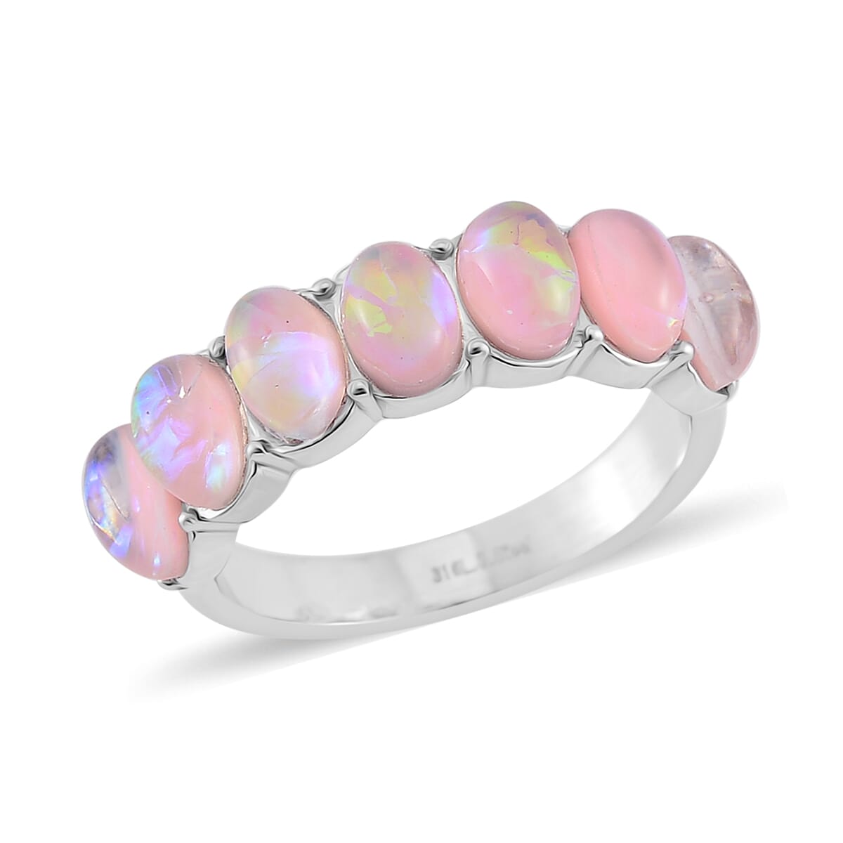 Pink Magic Simulated Opal Resin 7 Stone Ring in Stainless Steel (Size 7.0) image number 0