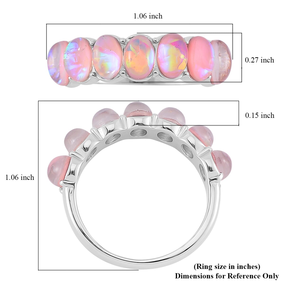 Pink Magic Simulated Opal Resin 7 Stone Ring in Stainless Steel (Size 7.0) image number 5