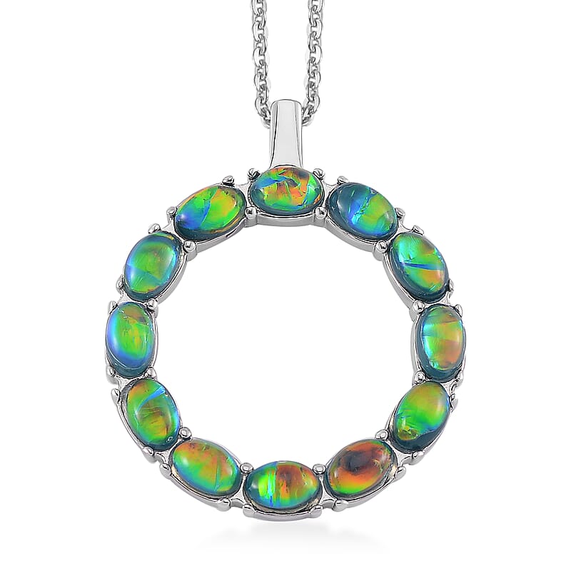 Green Color Simulated Opal Resin Necklace in Stainless Steel 20-22 Inches