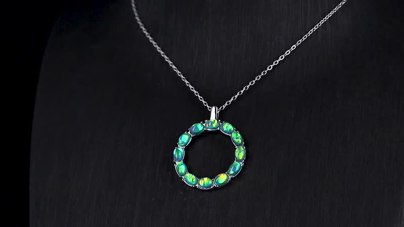 Blue Magic Simulated Opal Resin Necklace (20-22 Inches) in Stainless Steel