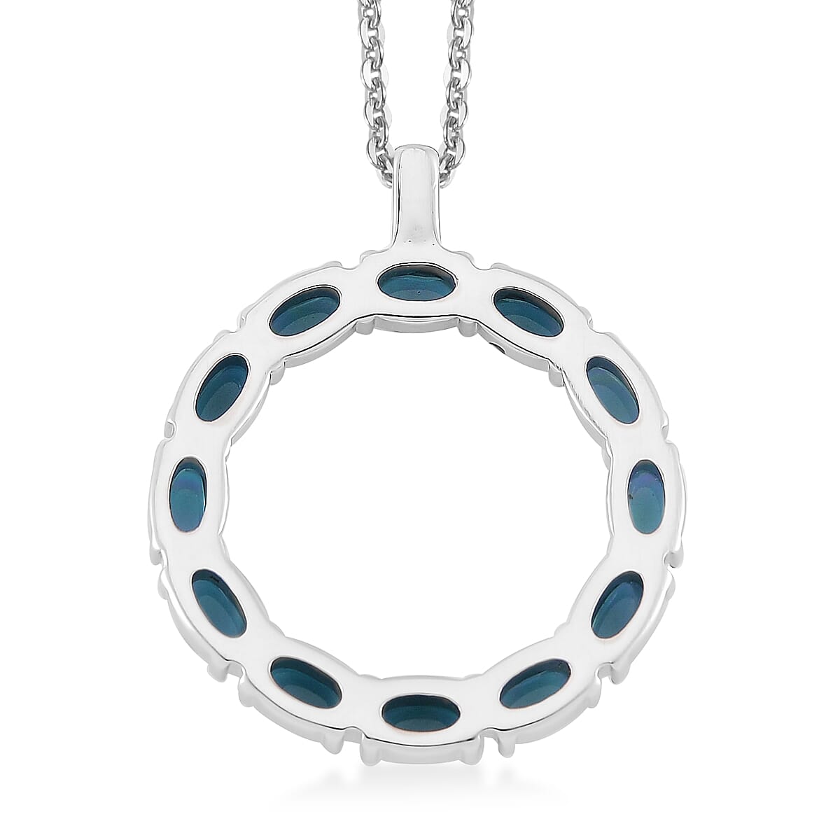 Green Color Simulated Opal Resin Necklace in Stainless Steel 20-22 Inches