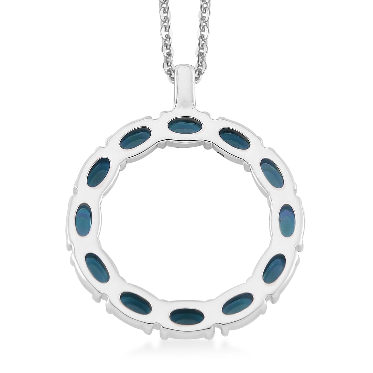 Green Color Simulated Opal Resin Necklace in Stainless Steel 20-22 Inches image number 4