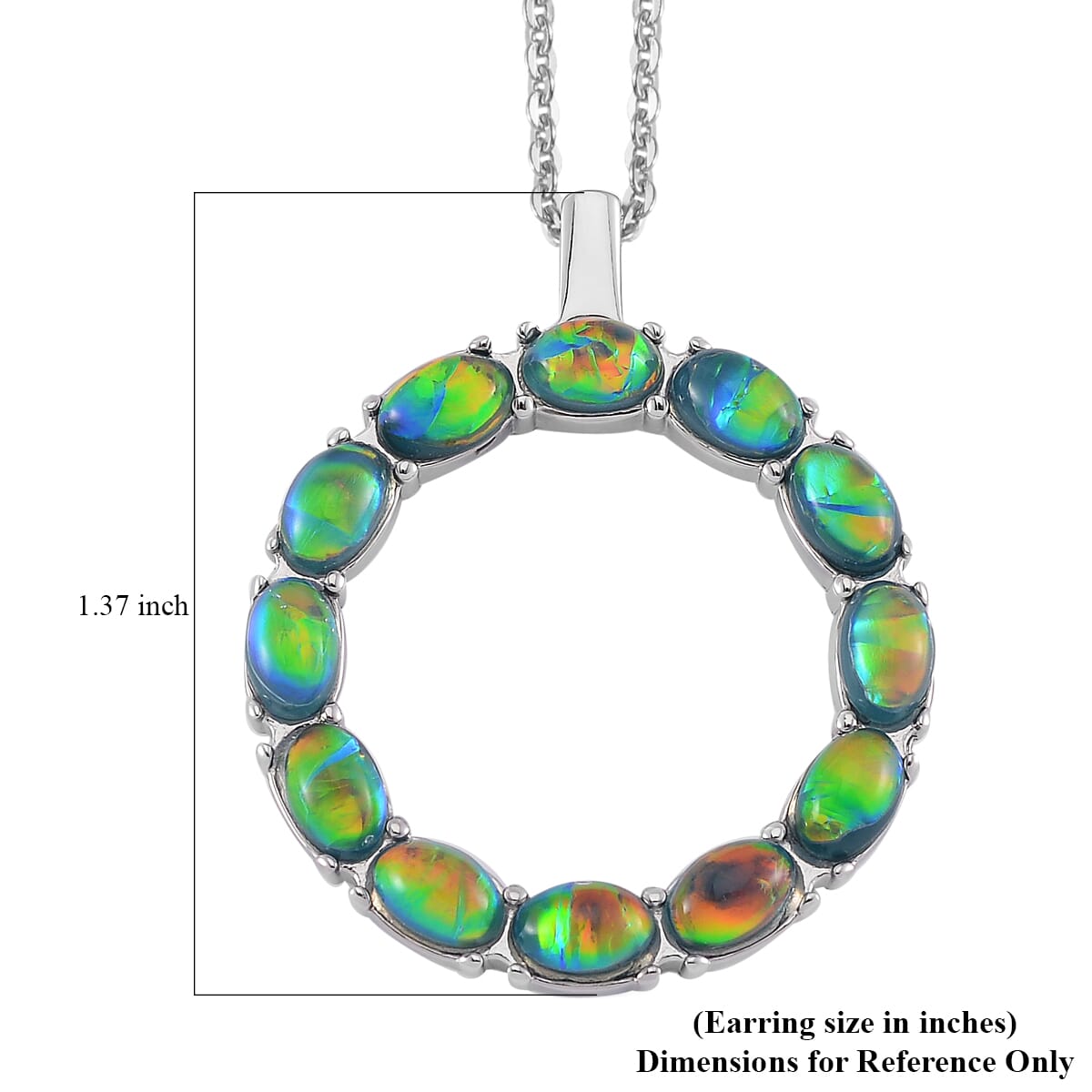 Green Color Simulated Opal Resin Necklace in Stainless Steel 20-22 Inches image number 6