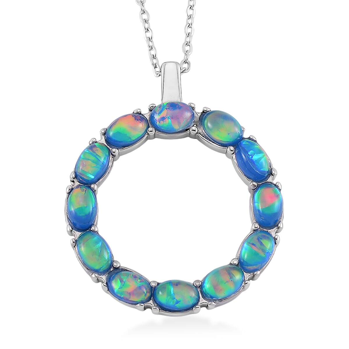 Blue Magic Simulated Opal Resin Necklace in Stainless Steel 20-22 Inches image number 0