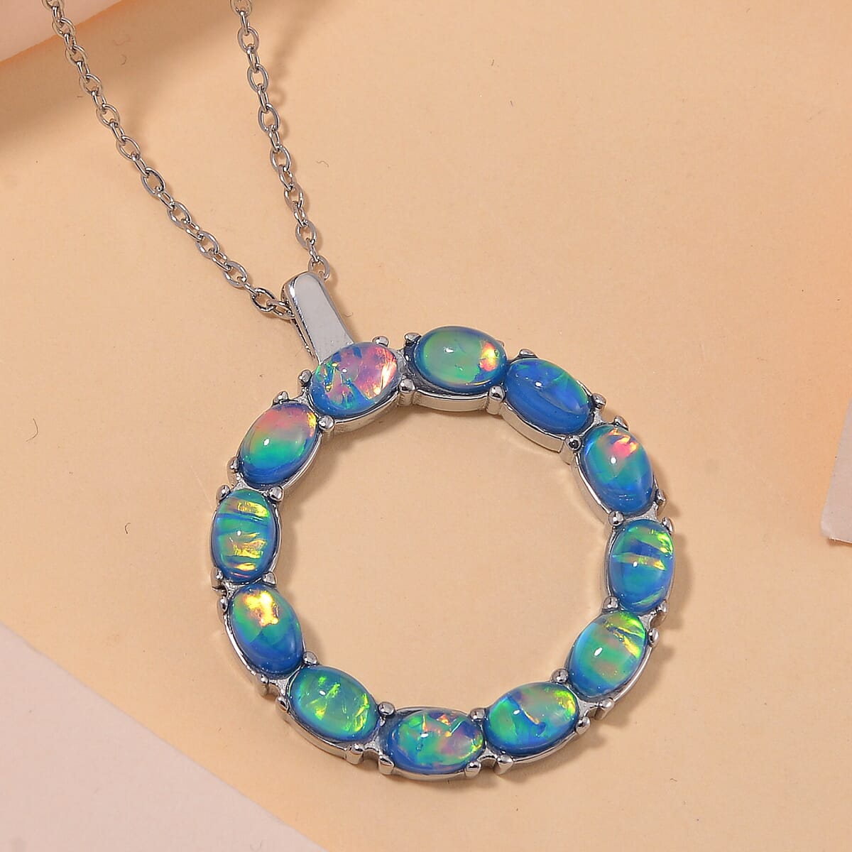 Blue Magic Simulated Opal Resin Necklace in Stainless Steel 20-22 Inches image number 1