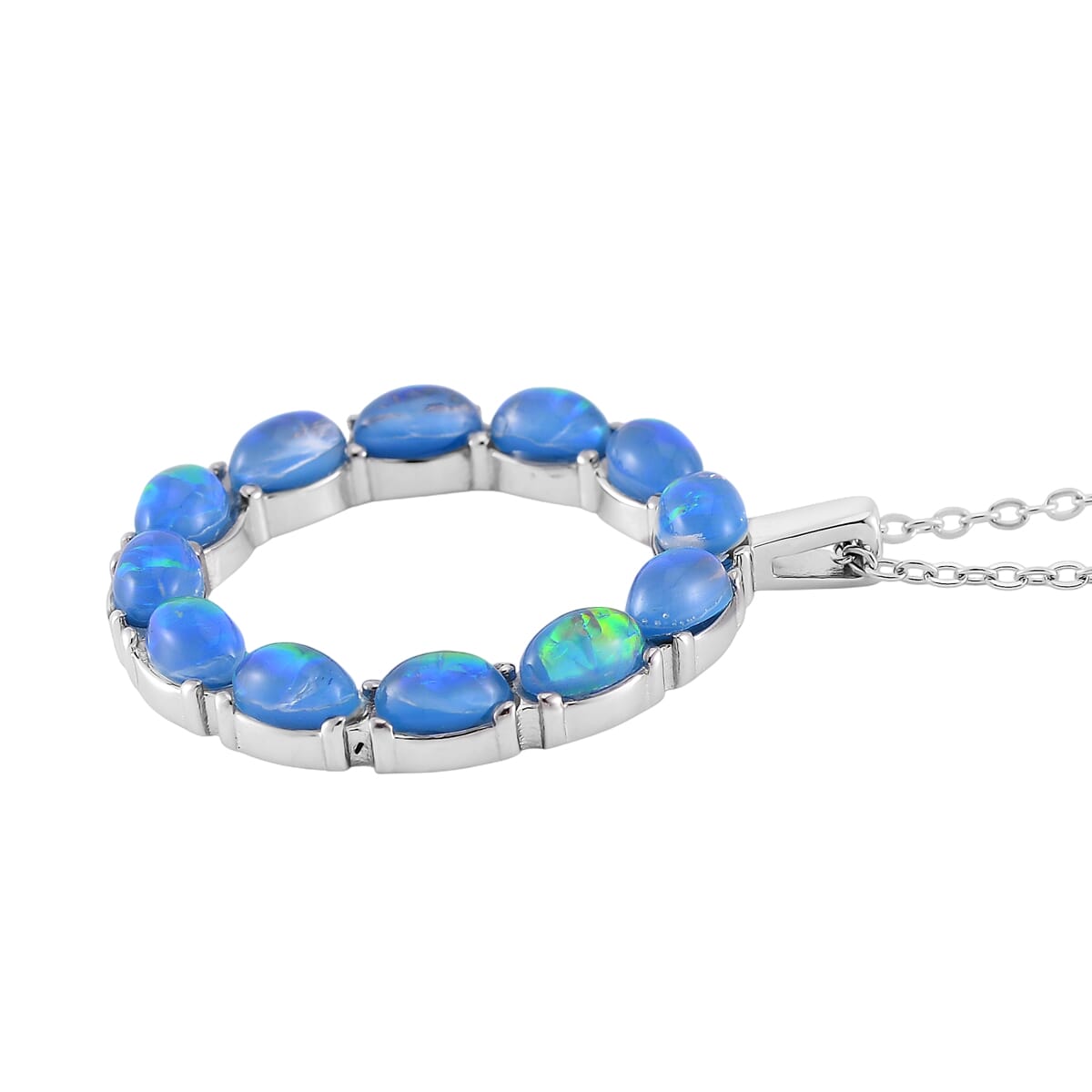Blue Magic Simulated Opal Resin Necklace in Stainless Steel 20-22 Inches image number 3