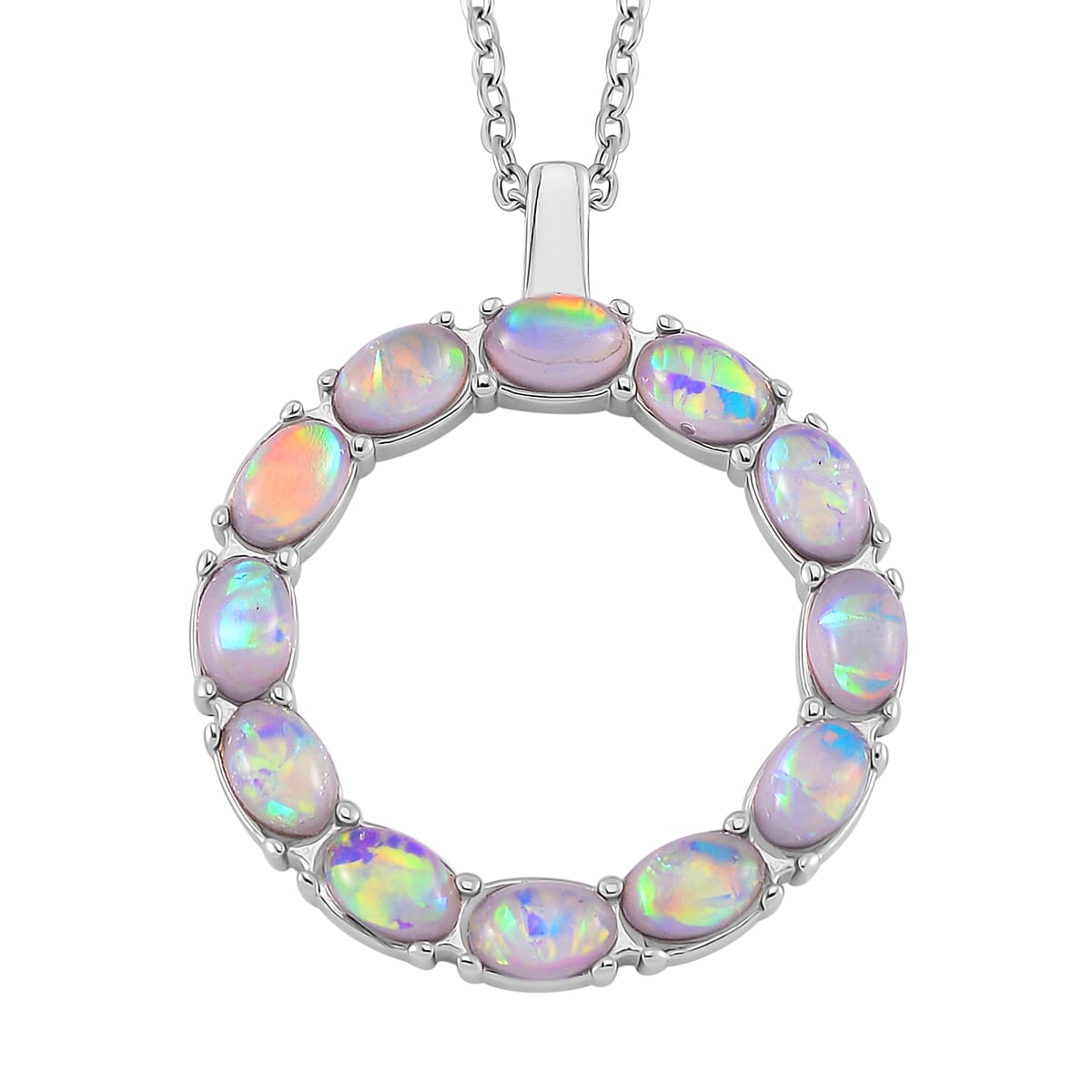 Multi Color Simulated Opal Resin Necklace in Stainless Steel 20-22 Inches image number 0