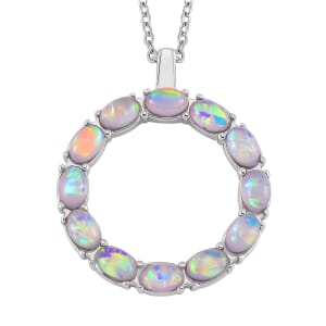 Multi Color Simulated Opal Resin Necklace in Stainless Steel 20-22 Inches