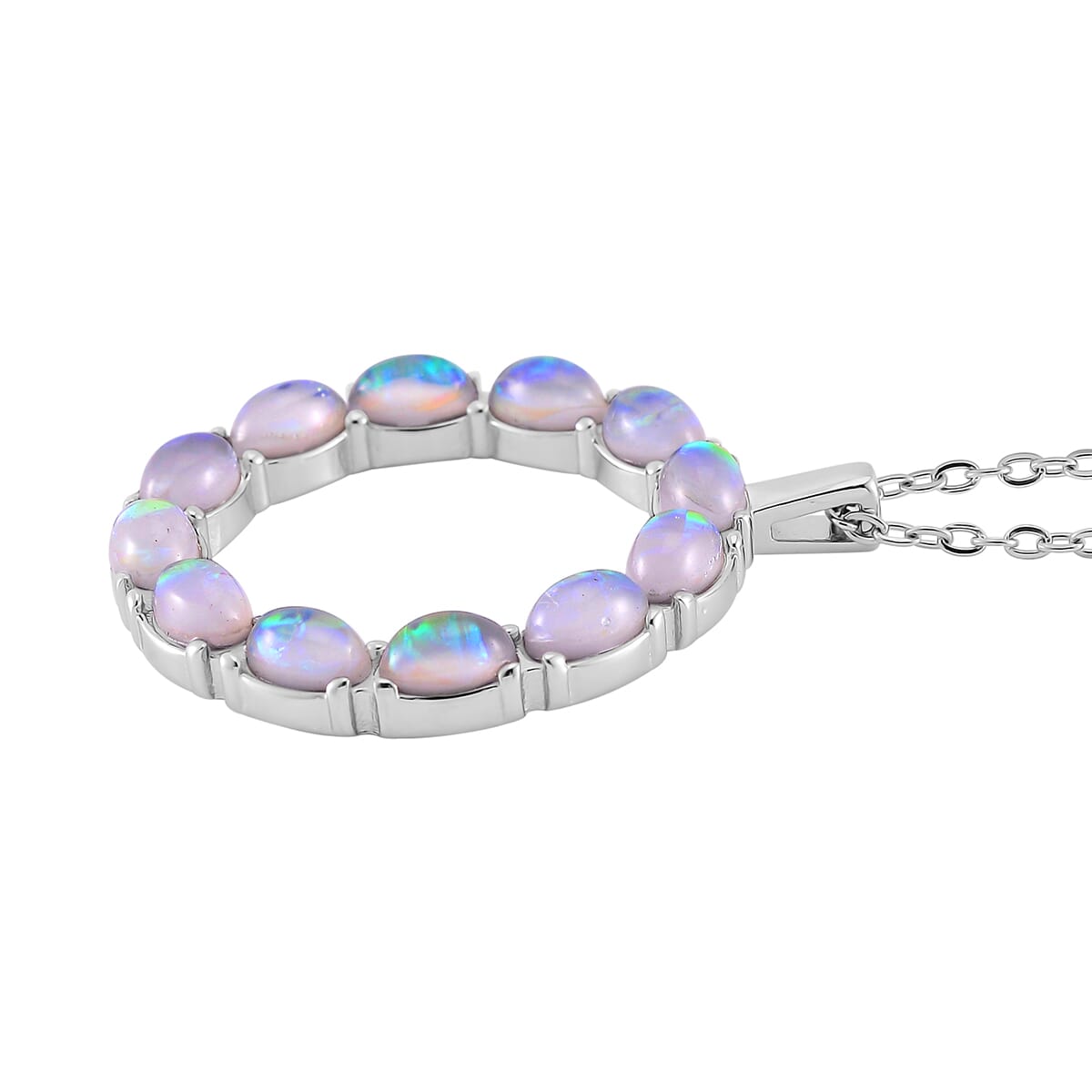Multi Color Simulated Opal Resin Necklace in Stainless Steel 20-22 Inches image number 3