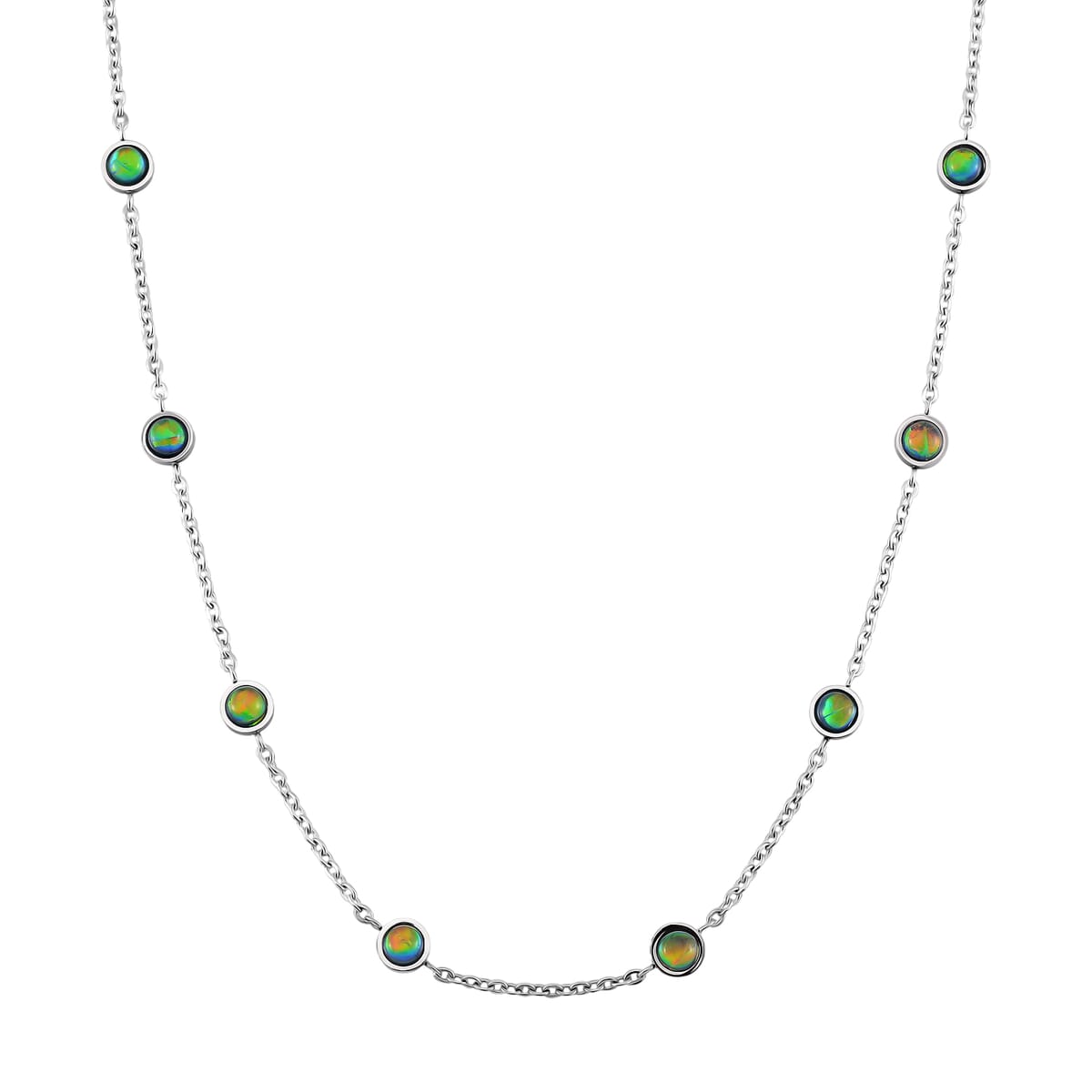 Green Color Simulated Opal Resin Station Necklace in Stainless Steel 20-22 Inches image number 0