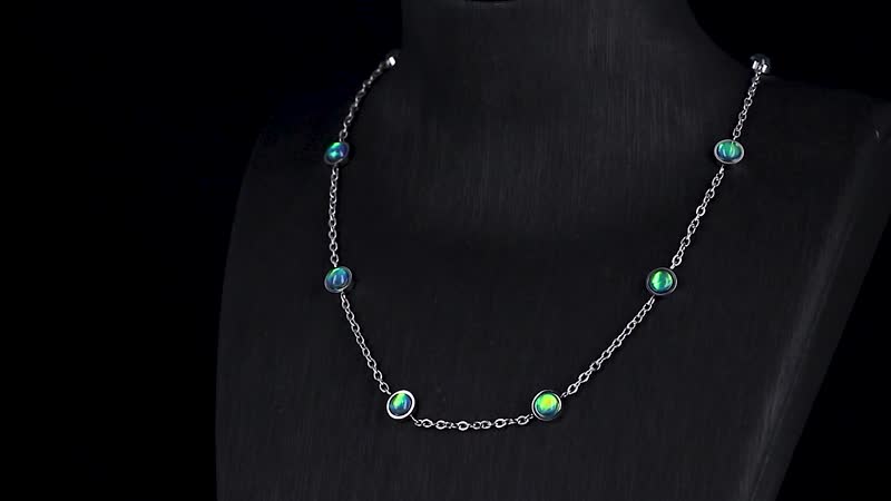 Blue Magic Simulated Opal Resin Station Necklace (20-22 Inches) in Stainless Steel
