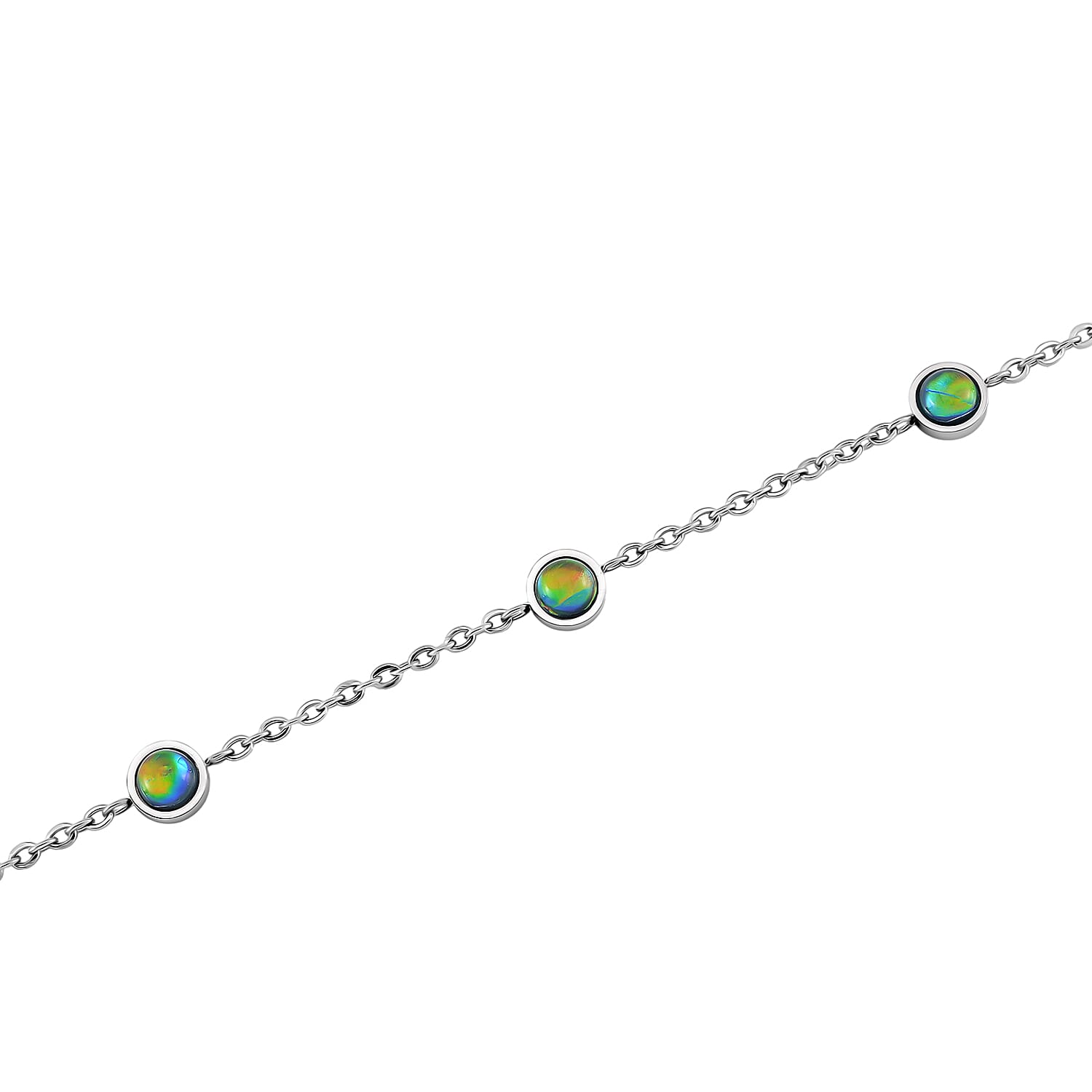 Green Color Simulated Opal Resin Station Necklace in Stainless Steel 20-22 Inches