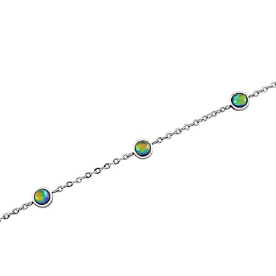 Green Color Simulated Opal Resin Station Necklace in Stainless Steel 20-22 Inches