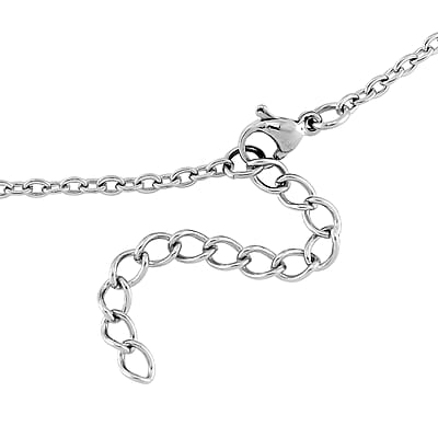 Green Color Simulated Opal Resin Station Necklace in Stainless Steel 20-22 Inches