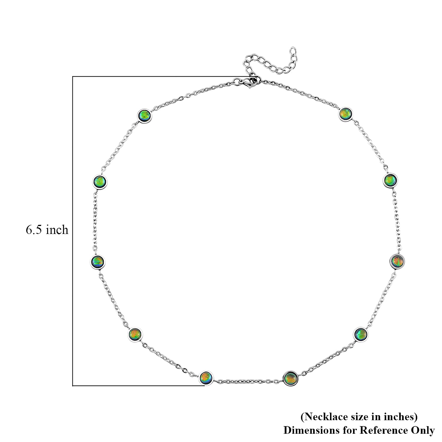 Green Color Simulated Opal Resin Station Necklace in Stainless Steel 20-22 Inches
