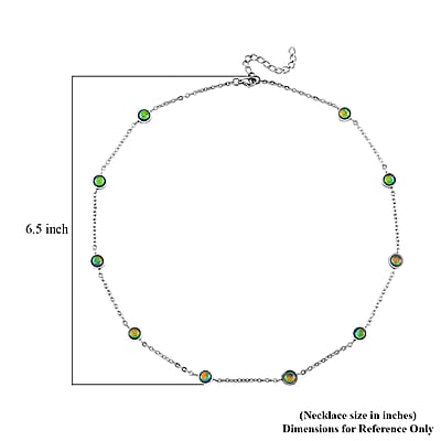 Green Color Simulated Opal Resin Station Necklace in Stainless Steel 20-22 Inches