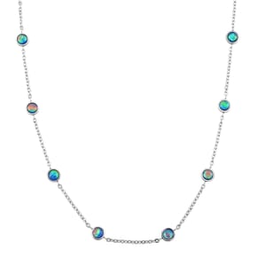 Blue Magic Simulated Opal Resin Station Necklace in Stainless Steel 20-22 Inches