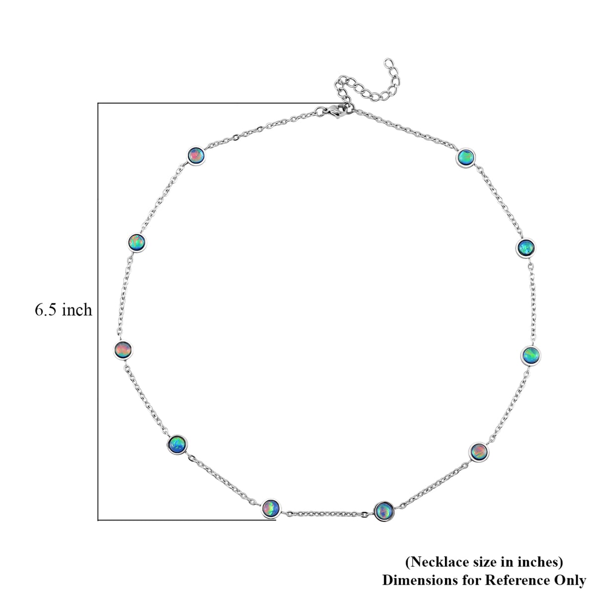 Blue Magic Simulated Opal Resin Station Necklace (20-22 Inches) in Stainless Steel image number 5