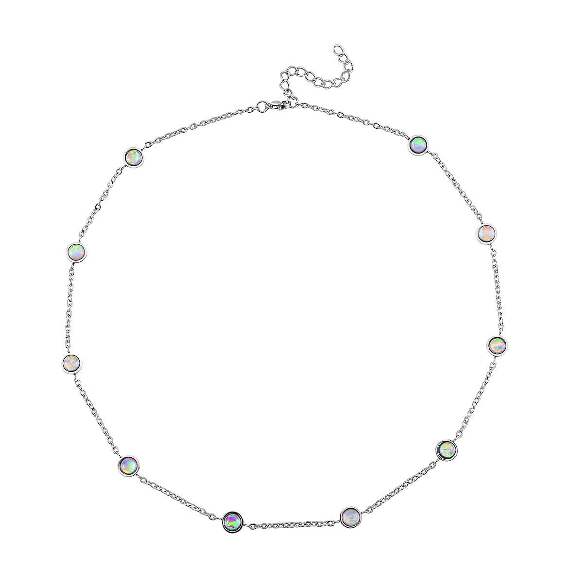 White Aurora Borealis Simulated Opal Resin Station Necklace in Stainless Steel 20-22 Inches image number 2